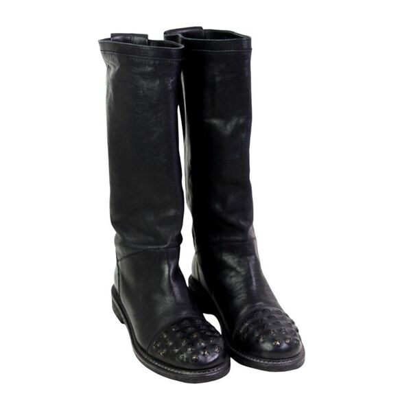 Latitude Femme BLACK GENUINE LEATHER LOW HEEL PULL ON ROUND TOE BOOTS Sz 37 - Picture 1 of 12